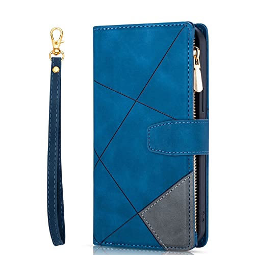 ZCDAYE Hülle für iPhone 15 mit Kartenhalter Geldbörse, Leder iPhone 15 Handyhülle Handytasche Schutzhülle Case mit Handschlaufe für iPhone 15 (6.1 inches), Blau von ZCDAYE