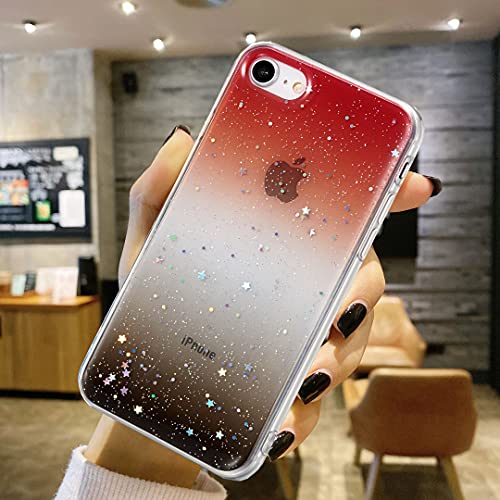 ZCDAYE Hülle für iPhone 7 iPhone 8 iPhone SE 2020 Handyhülle, Transparente Farbverlauf Schutzhülle mit Glitzer-Pailletten Weiches TPU Dünnes Stoßfestes Case für iPhone 7/8/SE 2020-Rot&Schwarz von ZCDAYE