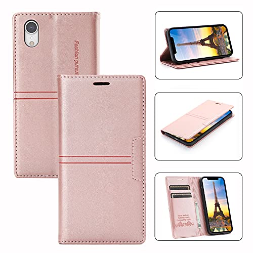 ZCDAYE Hülle für iPhone X/iPhone XS Brieftasche Hülle Premium PU Leder Folio Flip Cover mit Kartenhalter Ständer Versteckte magnetische Stoßfeste Falthülle für iPhone X/iPhone XS-Roségold von ZCDAYE