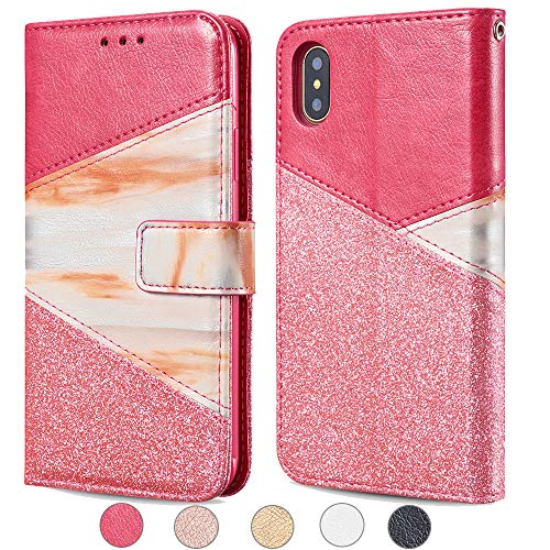 ZCDAYE Hülle für iPhone X XS,Luxus Glitter Schutzhülle [Magnetverschluss] PU Leder [Keramisches Muster][Kartensteckplätze] Flip Geldbörse Folio Tasche weichem TPU Handyhülle - Rot von ZCDAYE