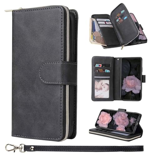 ZCDAYE Kompatibel mit iPhone 12 Pro Max,Reißverschlusstasche Ständerfunktion Folio PU Leder [Magnetverschluss] Große Kapazität Flip Hülle mit 9 Kartenfächern iPhone 12 Pro Max-Schwarz von ZCDAYE