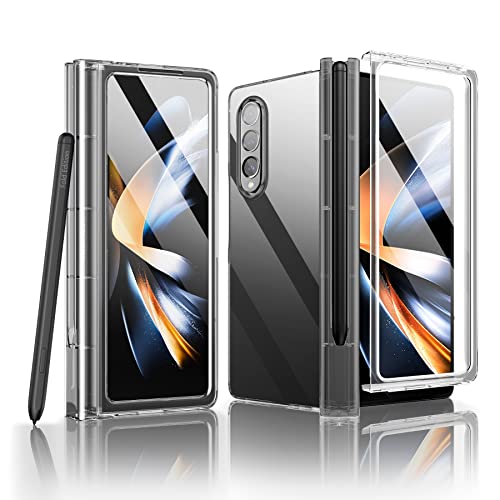 ZCDAYE Samsung Galaxy Z Fold 4 Hülle mit Pen Halter, Schutzfolie, PC Z Fold 4 Handyhülle Stabile Handytasche Klapphülle Case Schutzhülle für Samsung Z Fold 4, Transparent von ZCDAYE