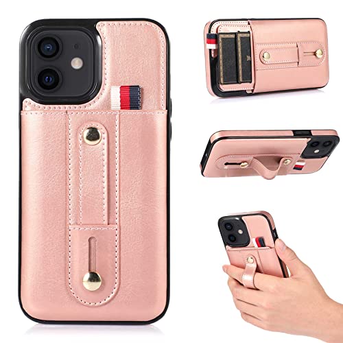 ZCDAYE Schutzhülle für iPhone 13, rutschfeste Fingerhalterung, verstellbarer Riemen, Leder, Brieftasche, Handyhülle für iPhone 13 (6,1 Zoll), Rosa von ZCDAYE