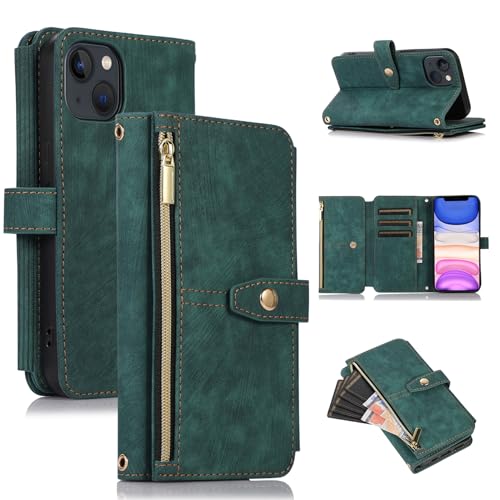 ZCDAYE Wallet Case for iPhone 11, iPhone 11 (6.1 inch), Wallet Phone Case, Premium Zipper (with Wristlet) Flip Leather Phone Case for iPhone 11 (6.1 inch) - Green von ZCDAYE