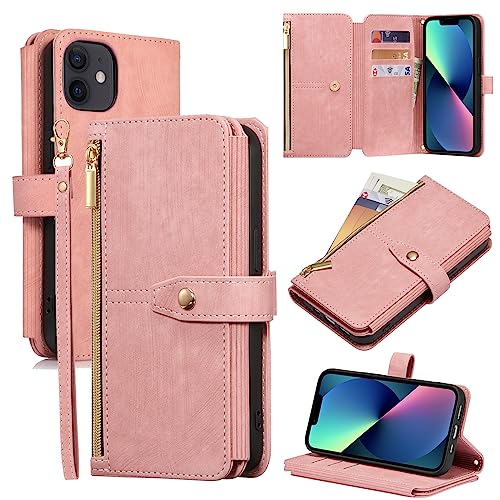 ZCDAYE Wallet Case for iPhone 11, iPhone 11 (6.1 inch), Wallet Phone Case, Premium Zipper (with Wristlet) Flip Leather Phone Case for iPhone 11 (6.1 inch) - Pink von ZCDAYE