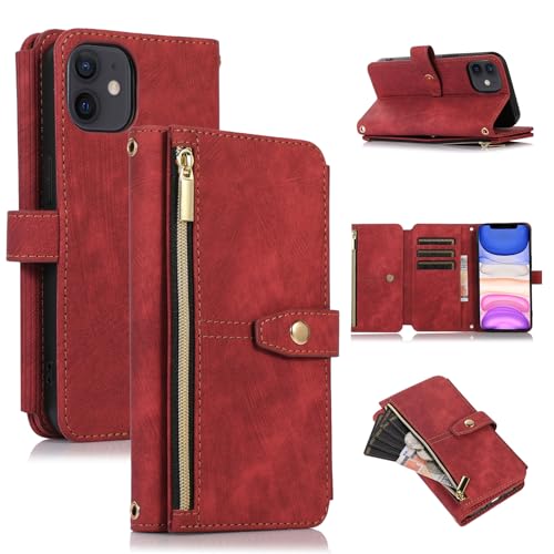 ZCDAYE Wallet Case for iPhone 11, iPhone 11 (6.1 inch), Wallet Phone Case, Premium Zipper (with Wristlet) Flip Leather Phone Case for iPhone 11 (6.1 inch) - Red von ZCDAYE
