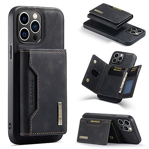 ZCDAYE Wallet Case für iPhone 15 Pro, iPhone 15 (6.1 Zoll) Hülle, iPhone 15 Pro Lederhülle mit Abnehmbarem Kartenhalter, Schwarz von ZCDAYE