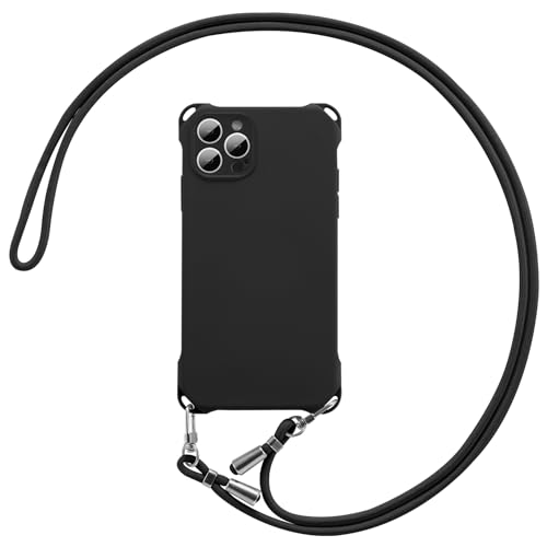 ZCDAYE iPhone 14 Pro Max Hülle mit Band, Stabile Silicone iPhone 14 Pro Max Handyhülle Handykette Case, Praktische Umhängetasche Handytasche für iPhone 14 Pro Max (6.7 inches), Schwarz von ZCDAYE