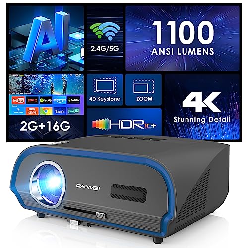 4K Beamer Smart Android 9.0 Netflix Airplay WLAN, 1100 ANSI Lumen 5G WiFi Bluetooth LED Beamer FHD 1080P Nativ Heimkino Decke Tageslicht, 1920x1080 LCD Beamer mit Trapezkorrektur Zoom HDMI USB von ZCGIOBN