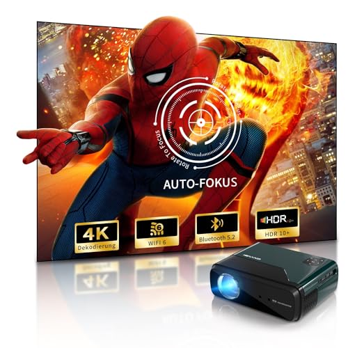 Smart Beamer 4K Android TV, WIFI6 Bluetooth Full HD 1080P Beamer Auto Fokus Auto Trapezkorrektur, 9500Lm 50% Zoom Handy LED Projektor kompakt Netflix vorinstallieren für Gaming, Outdoor Film, Heimkino von ZCGIOBN