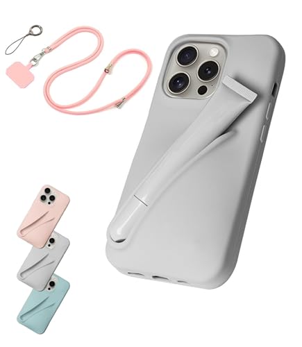 ZCMAI Lipgloss-Handyhülle mit Umhängeband, Flüssigsilikon-Kameraschutz-Handyhülle (Farbe: Grau, Größe: für iPhone 15plus) von ZCMAI