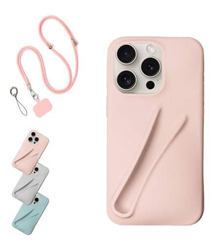ZCMAI Lipgloss-Handyhülle mit Umhängeband, Flüssigsilikon-Kameraschutz-Handyhülle (Farbe: Rosa, Größe: für iPhone 14pro) von ZCMAI