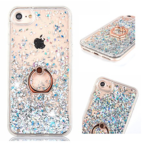 (NICHT Für 6/6S) Hülle für iPhone 6 Plus / iPhone 6S Plus, ZCRO Handyhülle Case Hülle Glitzer Flüssig Transparent Silikon Cover mit Ring Halterung Ständer für iPhone 6 Plus / iPhone 6S Plus (Silber) von ZCRO