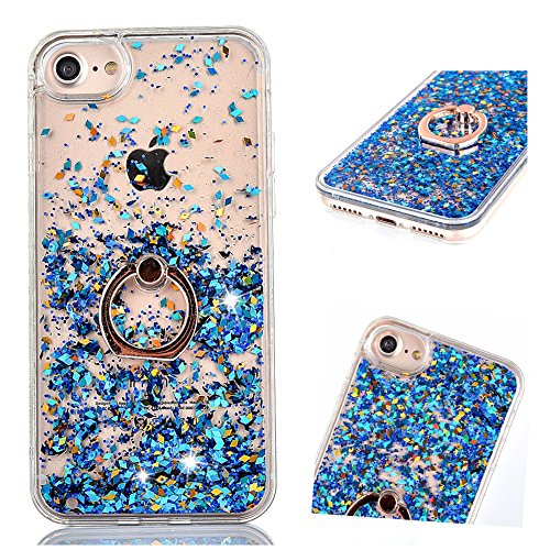 Flüssig Hülle für iPhone 8 / iPhone 7, ZCRO Handyhülle Case Schutz Hülle Glitzer Flüssig Cover Transparent Silikon Rahmen Hüllen mit Handy Ring Halterung Ständer für iPhone 8 / iPhone 7 (Blau) von ZCRO