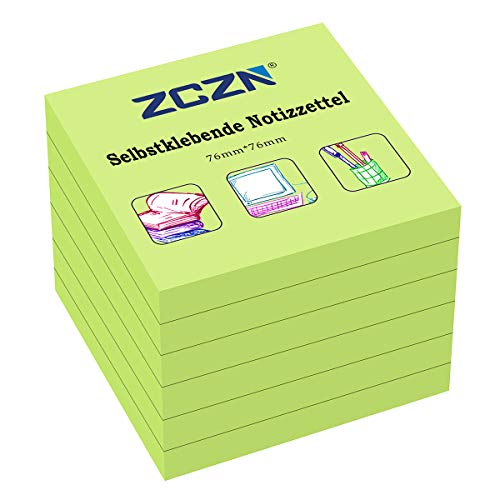 ZCZN Haftnotiz Sticky Notes Selbstklebende Haftnotizzettel Notizzettel Klebezettel 6 Blöcke, 80 Blatt, 76 x 76 mm, grün von ZCZN