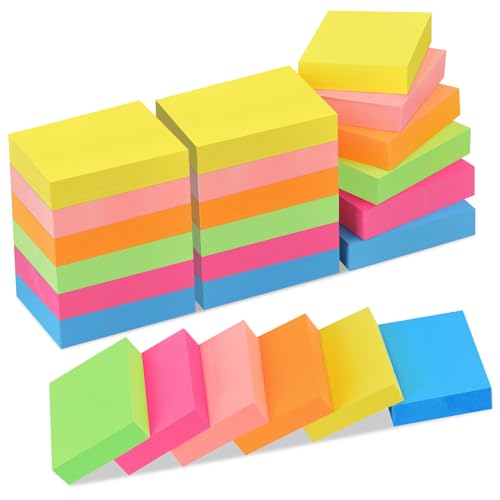 ZCZN Haftnotizen 51 x 38 mm Sticky Notes in 6 Neonfarben, Klebezettel Selbstklebende Haftnotizzettel 100 Blatt/Block, 24 Blöcke von ZCZN