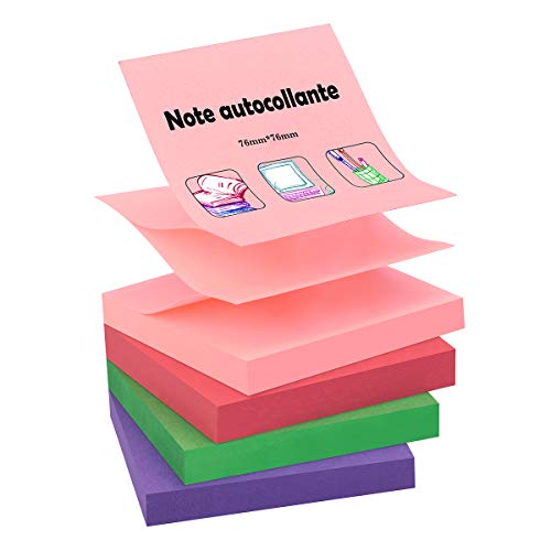 ZCZN Z-Notes, 76 x 76 mm Klebezettel, 4 Blöcke Haftnotizen, 100 Blatt pro Block, farbige Haftnotizzettel, 4 Farben (Rot, Grün, Rosa, Violett) von ZCZN