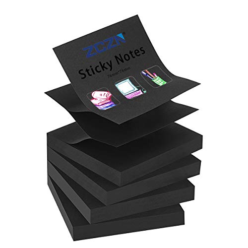 ZCZN Z-Notes Haftnotizen Sticky Selbstklebende Haftnotizzettel Klebezettel 4 Blöcke x 100 Blatt, 76 x 76 mm, Schwarz von ZCZN