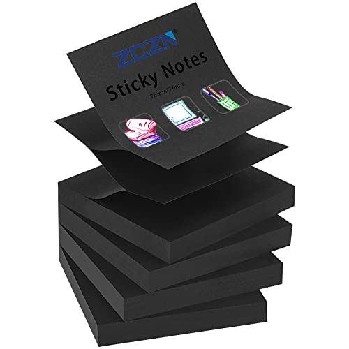 ZCZN Z-Notes Haftnotizen Sticky Selbstklebende Haftnotizzettel Klebezettel 4 Blöcke x 100 Blatt, 76 x 76 mm, Schwarz von ZCZN