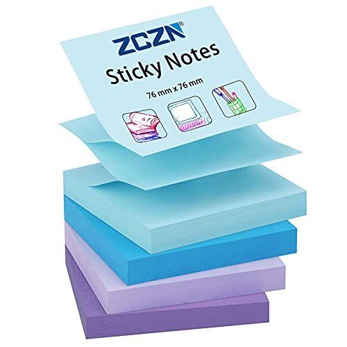 ZCZN Z-Notes Haftnotizen Sticky Selbstklebende Haftnotizzettel Klebezettel 4 Blöcke x 100 Blatt, 76 x 76 mm in 4 Farben (Hellblau, Blau, Hellviolett, Violett) von ZCZN