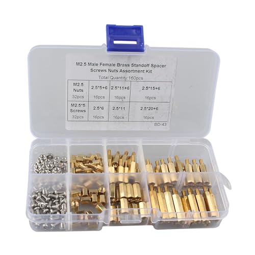 ZDE 160pcs M2.5 Serie männlich weiblich Hex Spalte Messing Standoff Abstand Schrauben Muttern Sortiment Kit für Raspberry Pi Installation Zubehör mit Aufbewahrungskoffer von ZDE