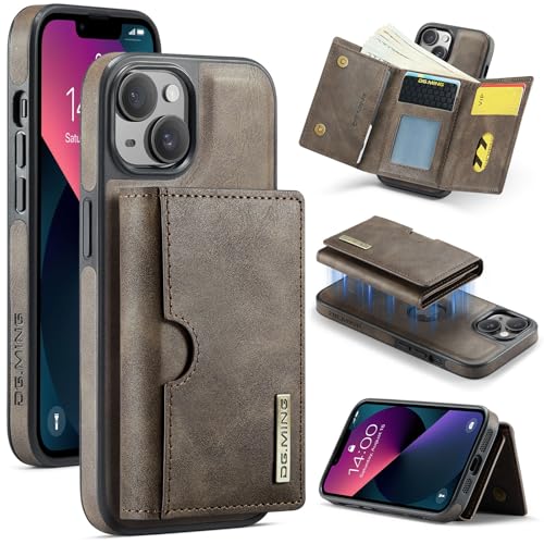 Handyhülle Brieftaschenhülle kompatibel mit iPhone 13 Hülle Brieftasche Compatible with Männer Frauen, kabelloses Aufladen, abnehmbare magnetische Brieftaschen-Telefonhülle mit Kartensteckplatzhalter, von ZDJKAFREH