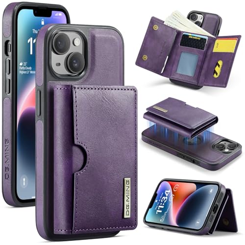 Handyhülle Brieftaschenhülle kompatibel mit iPhone 14 Hülle Brieftasche Compatible with Männer Frauen, kabelloses Aufladen, abnehmbare magnetische Brieftaschen-Telefonhülle mit Kartensteckplatzhalter, von ZDJKAFREH