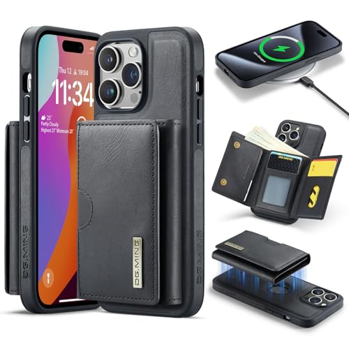 Handyhülle Brieftaschenhülle kompatibel mit iPhone 14 Pro Hülle Brieftasche Compatible with Männer Frauen, kabelloses Aufladen, abnehmbare magnetische Brieftaschen-Telefonhülle mit Kartensteckplatzhal von ZDJKAFREH