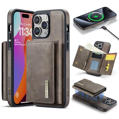 Handyhülle Brieftaschenhülle kompatibel mit iPhone 14 Pro Hülle Brieftasche Compatible with Männer Frauen, kabelloses Aufladen, abnehmbare magnetische Brieftaschen-Telefonhülle mit Kartensteckplatzhal von ZDJKAFREH