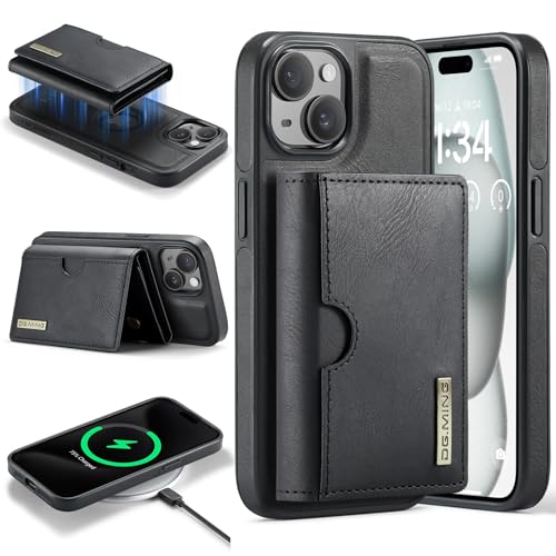 Handyhülle Brieftaschenhülle kompatibel mit iPhone 15 Plus Hülle Brieftasche Compatible with Männer Frauen, kabelloses Aufladen, abnehmbare magnetische Brieftaschen-Telefonhülle mit Kartensteckplatzha von ZDJKAFREH