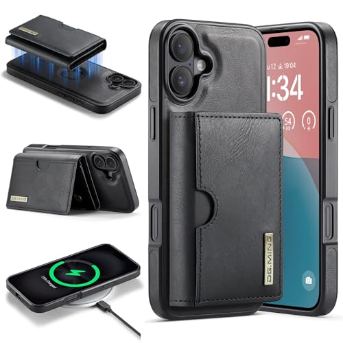 Handyhülle Brieftaschenhülle kompatibel mit iPhone 16 Plus Hülle Brieftasche Compatible with Männer Frauen, kabelloses Aufladen, abnehmbare magnetische Brieftaschen-Telefonhülle mit Kartensteckplatzha von ZDJKAFREH