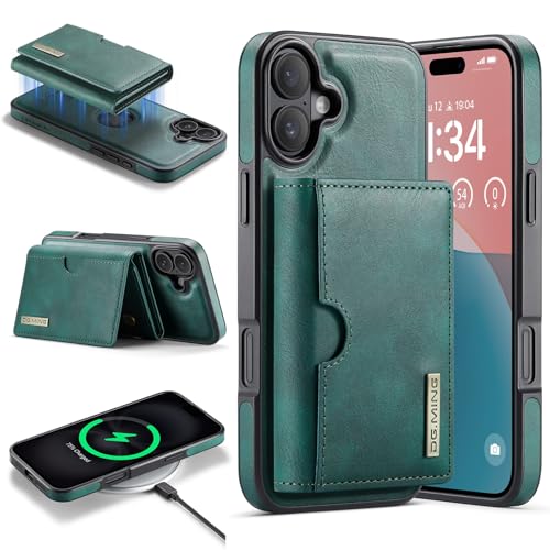 Handyhülle Brieftaschenhülle kompatibel mit iPhone 16 Plus Hülle Brieftasche Compatible with Männer Frauen, kabelloses Aufladen, abnehmbare magnetische Brieftaschen-Telefonhülle mit Kartensteckplatzha von ZDJKAFREH