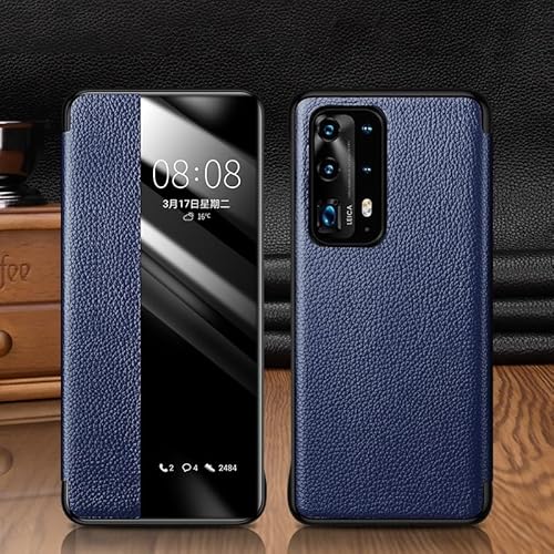 Handyhülle Kompatibel mit Huawei P40 Pro+ Hülle, View Clear Smart Window, Luxus Flip Slim Mirror Hard PC Leder Flip stoßfeste Schutzhülle Compatible with Huawei P40 Pro+ Handyhülle Schutzhülle(Blue) von ZDJKAFREH