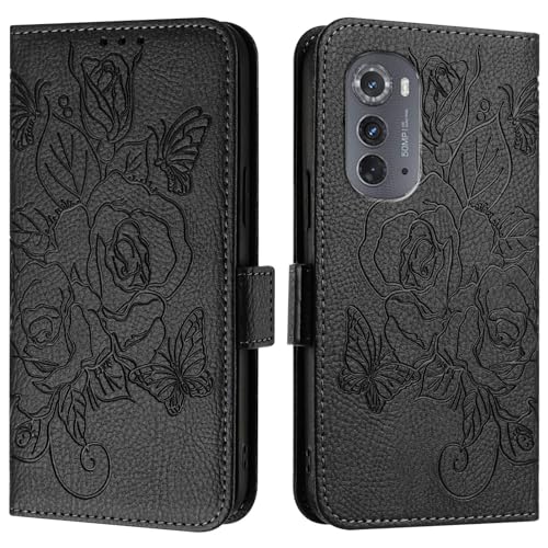Handyhülle Kompatibel mit Motorola Moto Edge 2022/Edge 5G UW 2022 Hülle, Brieftaschen-Hülle, schlankes PU-Leder-Handy-Flip-Folio-Gehäuse, stoßfeste Schutzhülle mit Kartenhaltern + Handschlaufe Schutzh von ZDJKAFREH