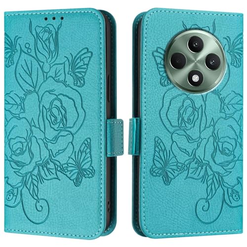Handyhülle Kompatibel mit OPPO Reno 12F Hülle, Brieftaschen-Hülle, schlankes PU-Leder-Handy-Flip-Folio-Gehäuse, stoßfeste Schutzhülle mit Kartenhaltern + Handschlaufe Schutzhülle(Light blue) von ZDJKAFREH