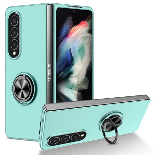 Handyhülle Kompatibel mit Samsung Galaxy Z Fold 4 Hülle mit drehbarem Ringständer, schlanke, stoßfeste Hartschale, Ganzkörper-Schutzhülle Compatible with Samsung Galaxy Z Fold 4 Schutzhülle(Light blue von ZDJKAFREH