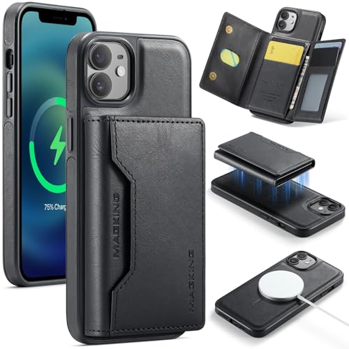 Handyhülle Kompatibel mit iPhone 12/12 Pro Hülle 6.1 inkl. Brieftaschenhülle mit Kartenhalter, abnehmbare magnetische Brieftaschen-Telefonhülle mit Kartensteckplatzhalter, magnetische PU-Leder-RFID-bl von ZDJKAFREH
