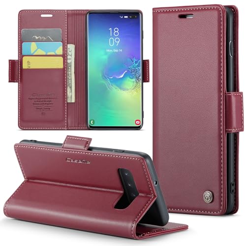 Handyhülle Magnetische Slim-Fit-Hülle Compatible with Samsung Galaxy S10 Plus mit Kartenhalter, RFID-blockierende Lederbrieftasche mit Magnetverschluss, langlebige, stoßfeste und kratzfeste Handyhülle von ZDJKAFREH