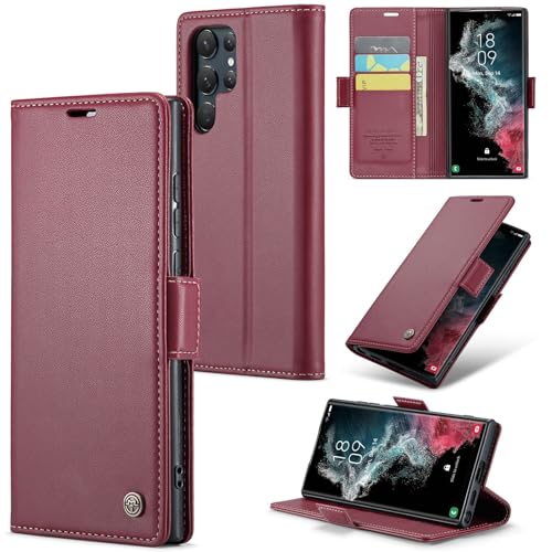 Handyhülle Magnetische Slim-Fit-Hülle Compatible with Samsung Galaxy S22 Ultra mit Kartenhalter, RFID-blockierende Leder-Brieftasche mit Magnetverschluss, langlebige, stoßfeste, kratzfeste Handyhülle von ZDJKAFREH