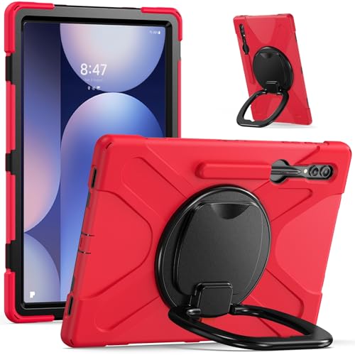 Tablet PC Hülle Case Compatible with Samsung Galaxy Tab S10 Ultra 14.6" 2024 X920, Shockproof Sturdy Cover with 360 Rotating Kickstand,Hand/Shoulder Strap Tablet Heavy Duty Case Schutzhülle(Red) von ZDJKAFREH