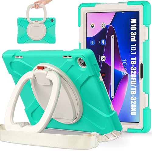 Tablet PC Hülle Hülle kompatibel mit Lenovo Tab M10 HD 2022 3rd 10.1" TB-328FU/TB-328XU, stoßfeste, stabile Abdeckung mit 360° drehbarem Ständer, robuste Tablet-Hülle mit Hand-/Schultergurt Schutzhüll von ZDJKAFREH