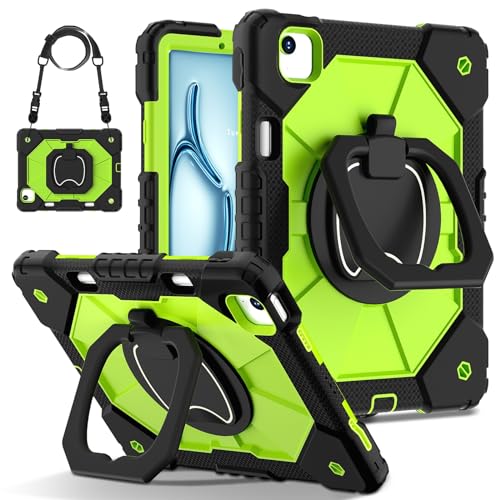 Tablet PC Hülle Hülle kompatibel mit iPad Air 11 Zoll M2 2024 A2902 A2903 A2904, robuste, stoßfeste Schutzhülle, robuster, drehbarer Ständer + Handschlaufe + Schultergurt Schutzhülle(Green 3) von ZDJKAFREH