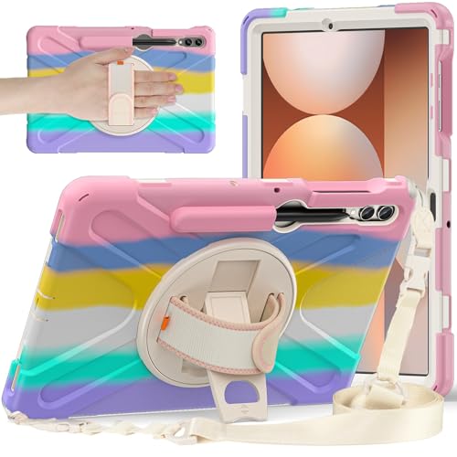 Tablet PC Hülle Kompatibel mit der Hülle Compatible with das Samsung Galaxy Tab S9 Plus/S8 Plus/S7 Plus/S7 FE (12,4 Zoll), robuste, stoßfeste Schutzhülle mit Fallschutz, Stifthalter und Schultergurt S von ZDJKAFREH