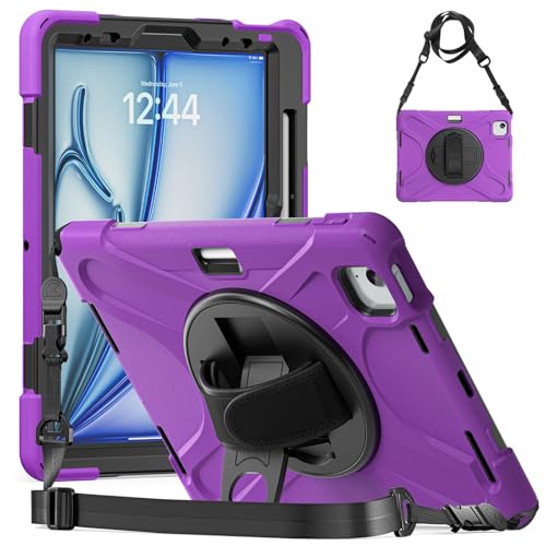 Tablet PC Hülle Kompatibel mit iPad Air 11 Zoll M3/Air11 M2 (2025/2024) Hülle, robuste, stoßfeste Schutzhülle mit Fallschutz und Stifthalter, Schutzhülle mit Schultergurt Compatible with Kinder, Silik von ZDJKAFREH