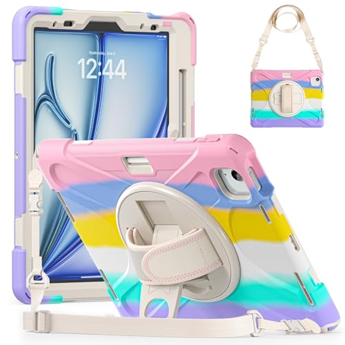 Tablet PC Hülle Kompatibel mit iPad Air 11 Zoll M3/Air11 M2 (2025/2024) Hülle, robuste, stoßfeste Schutzhülle mit Fallschutz und Stifthalter, Schutzhülle mit Schultergurt Compatible with Kinder, Silik von ZDJKAFREH