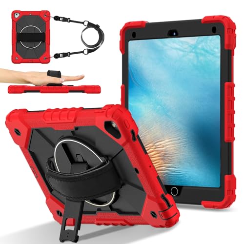 Tablet PC Hülle Robuste Hülle Kompatibel mit iPad Pro 9,7 Zoll Hülle,Heavy Duty Schutzhülle mit Verstellbarem Ständer & Schultergurt,Mit Handschlaufe Kinderfreundliche Tablet Hülle Schutzhülle(Red+Bla von ZDJKAFREH