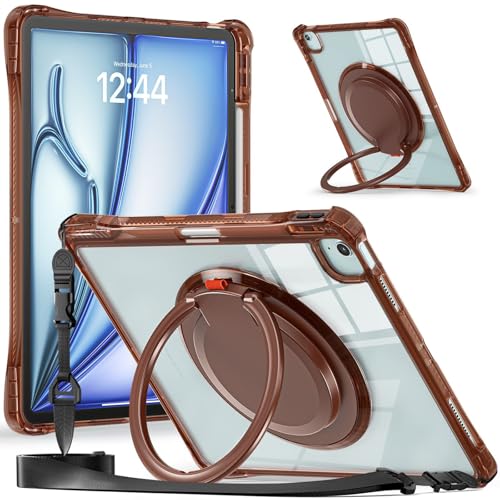 Tablet PC Hülle Stoßfeste Schutzhülle Kompatibel mit iPad Air 13 (M2) 2024/ Pro 12.9 2022/2021/2020/2018 Hülle mit Stifthalter, Stabilem Ständer, Schultergurt TPU-Abdeckung Klare Rückschale Tablet-Abd von ZDJKAFREH