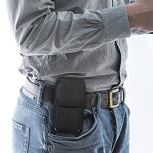 ZDJKAFREH Gürteltasche aus echtem Leder, kompatibel mit iPhone 16 15 14 13 12 Pro Max, kompatibel mit Galaxy S25 S24 S23 S22 Ultra, Gürtelclip-Taschenholster (passt auf Hülle)(Black) von ZDJKAFREH