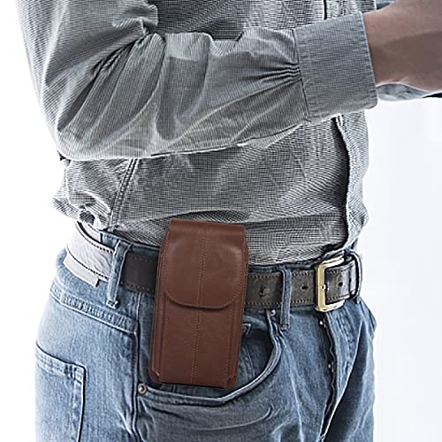 ZDJKAFREH Gürteltasche aus echtem Leder, kompatibel mit iPhone 16 15 14 13 12 Pro Max, kompatibel mit Galaxy S25 S24 S23 S22 Ultra, Gürtelclip-Taschenholster (passt auf Hülle)(Brown) von ZDJKAFREH