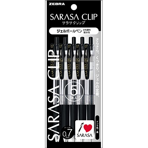1 X 5 pens Zebra Sarasa clip gelink ballpoint pen 0.7mm P-JJB15-BK5 black by Zebra von ZEBRA